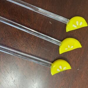 Glass Swizzle Cocktail Stirrers Set of 3 Lemon Wedges Summer Party